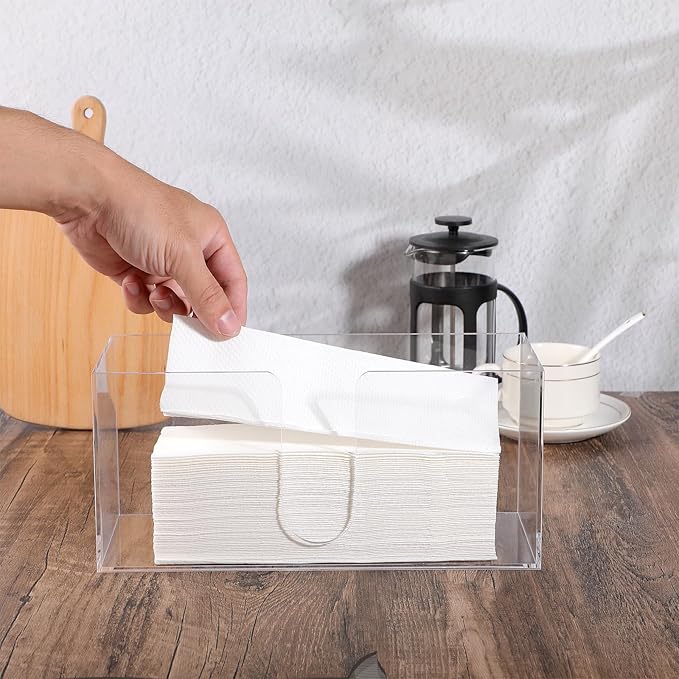 2 Pack Acrylic Paper Towel Holder Clear Napkin Holder Countertop Dispenser Napkin Storage Box for Z-fold C-fold or MultiFold Trifold Paper Towels for Bathroom Kitchen Restaurant