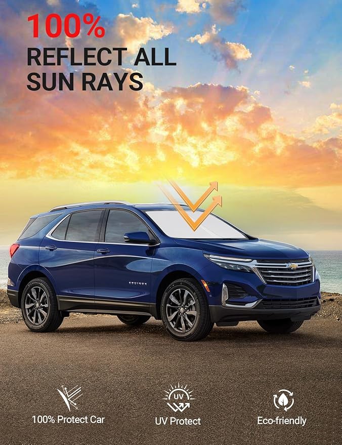 Proadsy Windshield Sun Shade for Chevrolet Equinox 2018-2025 2026 4-Layer Foldable Front Sunshade Protector Sun Visor Blocks UV Rays Keep Car Cooler Accessories
