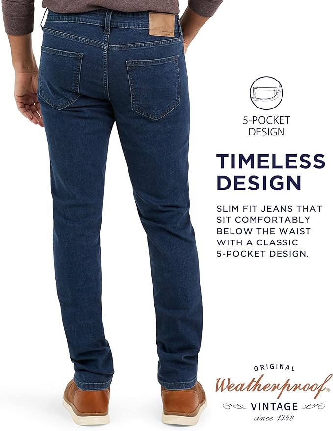 Weatherproof Vintage Mens Jeans Slim Fit - Super-Soft Slim Fit Jeans for Men | Men's Stretch Jean