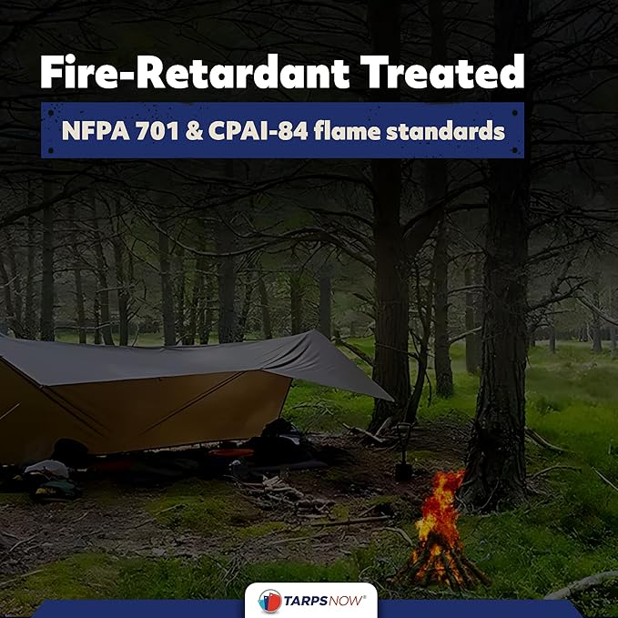 TarpsNow® Fire Retardant Tarp - 10' x 20' - 18 MIL Heavy Duty Canvas Tarp - Flame & Tear Resistant w/Brass Grommets - Best for Safety, Outdoors, Camping, Boating, Welding, Woodpile, House, Fire Pit