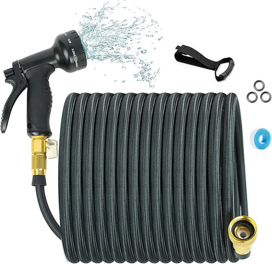 Non-Expandable Garden Hose 100 ft, Flexible Water Hose with 10 Function Nozzles, Leak-Proof Design High-Density Fabric&Shut-Off Valve, Hose Straps Garden Hose Pipe for Car Wash, Yard, Camper, Lawn