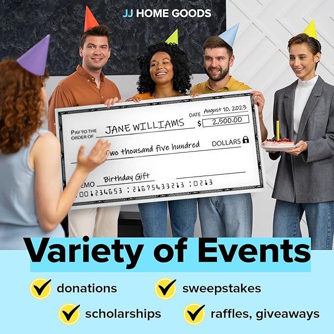 Reusable Giant Check [48" x 24"] - Dry Erase Big Checks for Presentations, Oversized Checks for Presentation, Novelty Big Check, Giant Big Fake Check, Large Checks for Presentations, Donation, Awards