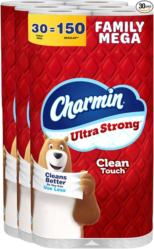 Charmin Ultra Strong Clean Touch Toilet Paper, 30 Family Mega Rolls = 150 Regular Rolls (Packaging May Vary)