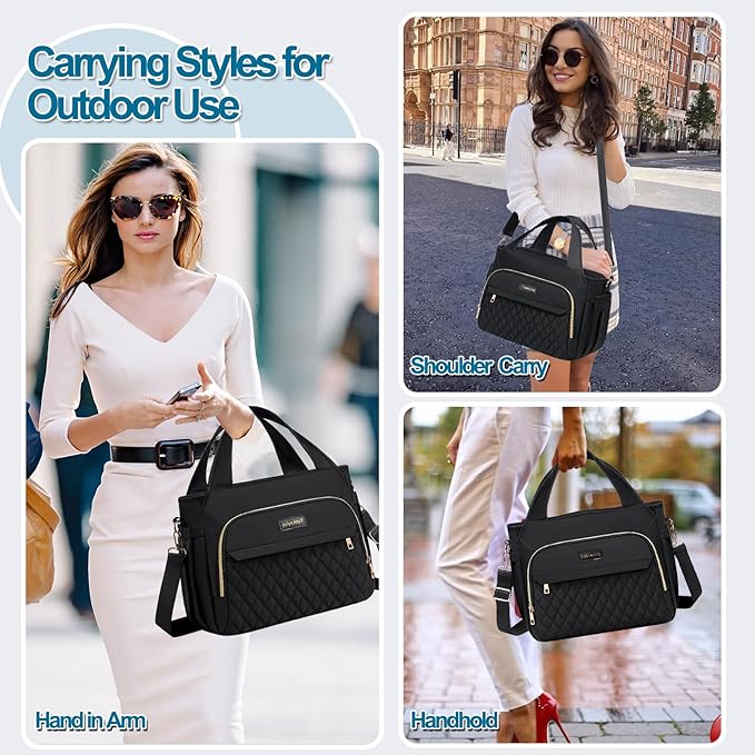 Lunch Bag Lunch Box Women - Insulated Lunch Tote Bag for Women Men, Leakproof Large Womens Lunch Bags for Work, Lunch Cooler Bag for Adult with Side Pocket for Picnic, Hiking, Beach (Black)