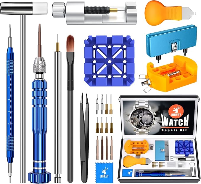 JOREST Watch Repair Kit for Battery Replacement & Link Removal, Resizing &Opener, Watch Repair and Cleaning Screwdriver Set, Wrench Back Remover, Spring Bar Tool