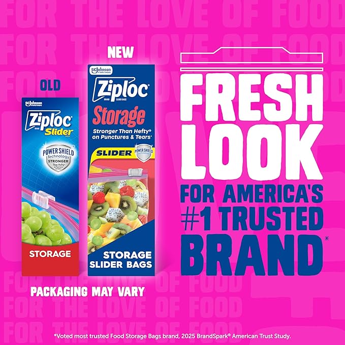 Ziploc Quart Food Storage Slider Bags, Power Shield Technology for More Durability, 76 Count (Packaging May Vary)