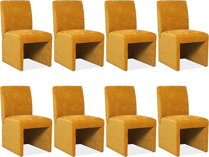 Upholstered Dining Chairs Set of 8 Modern Kitchen & Dining Room Chairs Linen Fabric Dining Chairs with Wooden Frame, Yellow