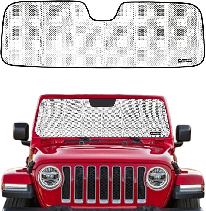 Windshield Sun Shade for Jeep Wrangler 1997-2006. Reflective Aluminum Film Front Window Sunshade - BLAZBLOCK