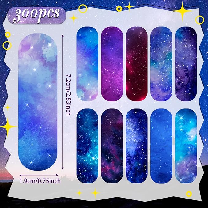 Patelai 300 Pieces Kids Bandages Bulk 10 Styles Children's Adhesive Flexible Colorful Cute Cartoon Bandages Waterproof Breathable Stickers Protection Care Cuts for Girls Boys(Galaxy)