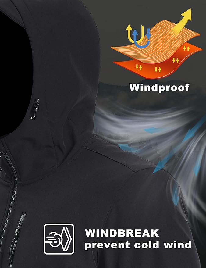 MAGCOMSEN Men's Waterproof Fleece Lined Rain Jacket Lightweight Softshell Raincoat with Hood Winter Hiking Windbreaker