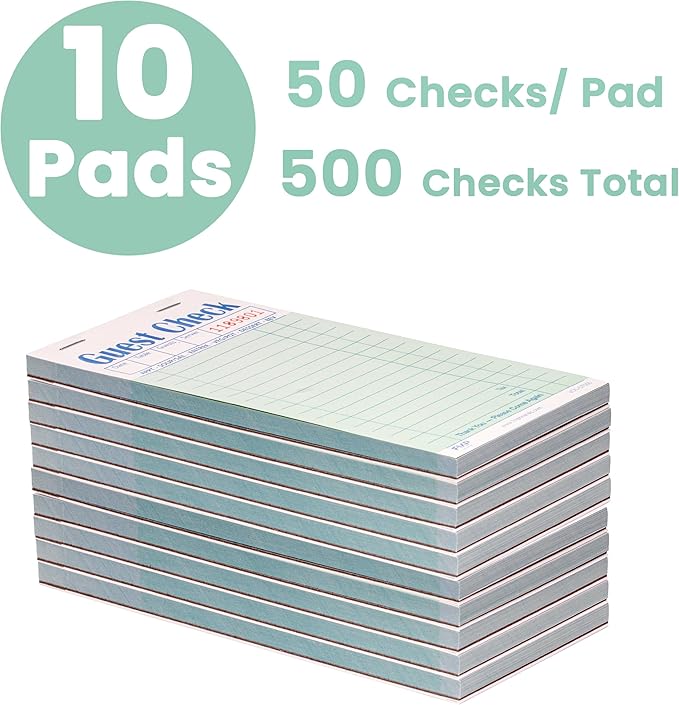 FMP Brands Double Part Guest Check for Servers, Server Note Pads 500 Sheets (10 Pads), Server Books for Waitress with Carbon Copies, Guest Check 2 Part Carbonless, Check Book for Cafes, Restaurants