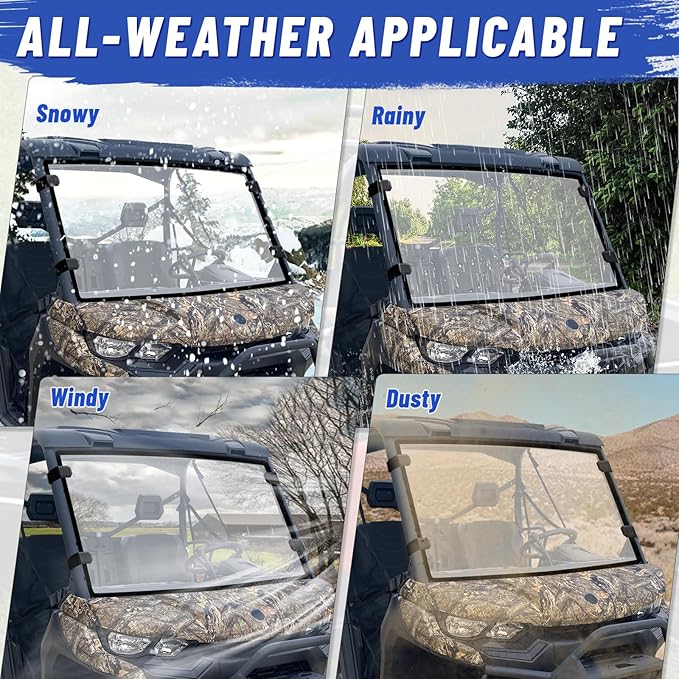 StarknightMT Scratch-Resistant Defender Windshield - UV-proof Full Front Windshield Compatible with Can Am Defender MAX HD5 HD8 HD10 2016-2024 2025