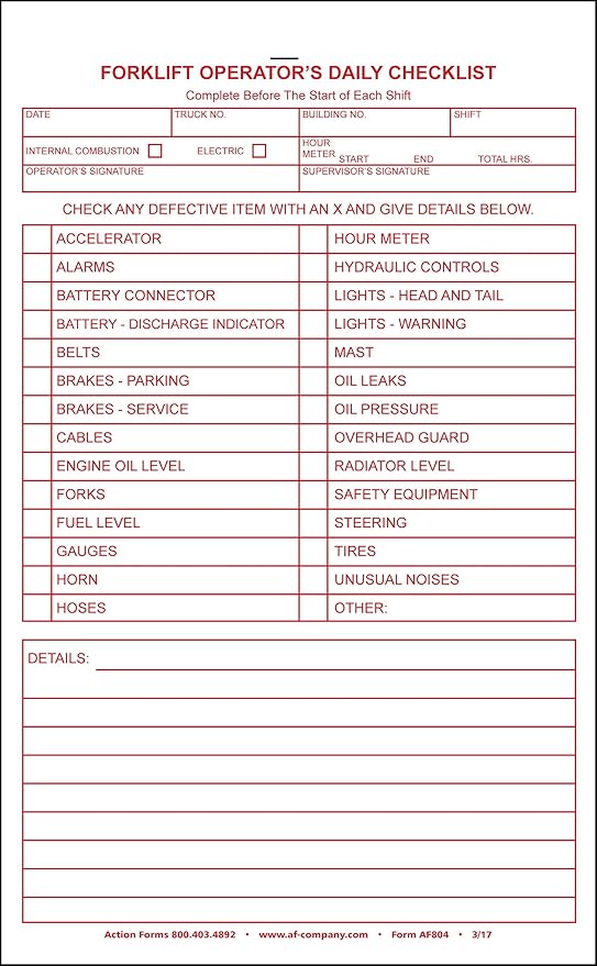 Forklift Operators Checklist, 2 Copy Duplicate (10 Books)