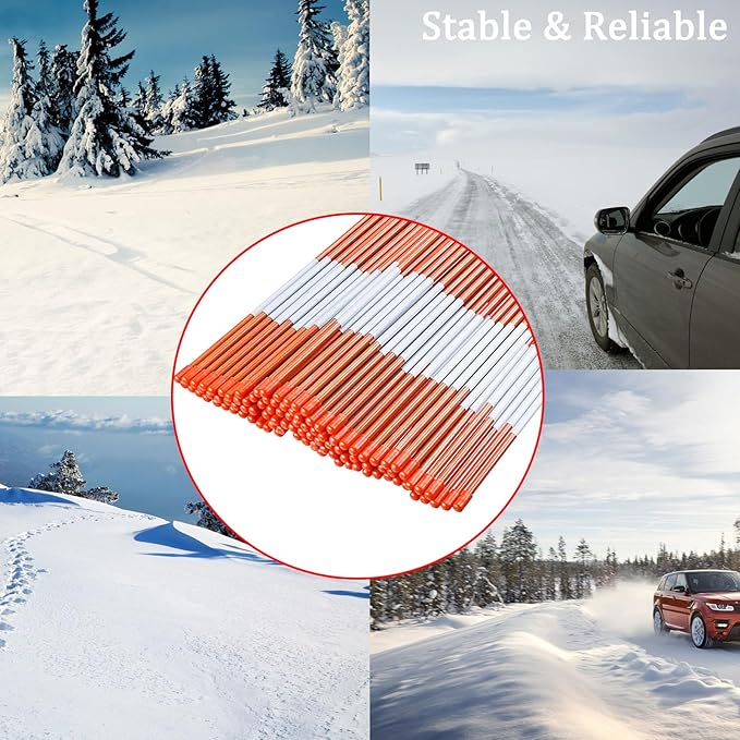 Sunnyglade 100 PCS 72 Inch Driveway Marker Set 1/4 Inch Dia Fiberglass Reflective Snow Stakes with Steel Drill Bit & Protection Gloves for Parking Lots, Walkways(100)