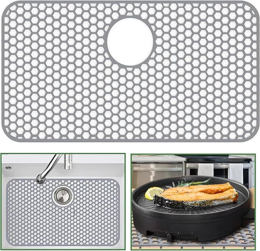 Silicone Sink Protectors for Kitchen Sink, 26"x14" kitchen Sink Mat Non-Slip Heat Resistant for Protection of Stainless Steel Sink and Tableware (Grey)