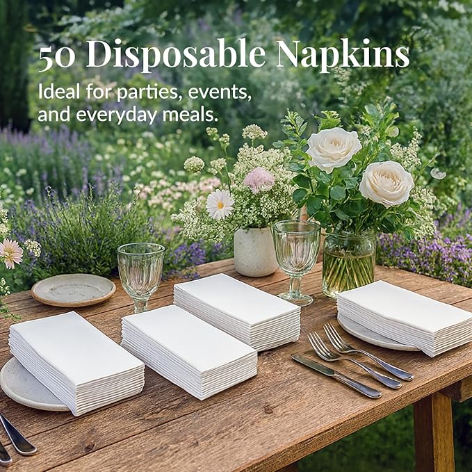 50-Pack Linen Feel Dinner Napkins by Prestee - Soft Disposable Paper Hand Towels for Bathroom and Events - Durable, Absorbent Party Napkins for Weddings, Dinners and Special Occasions - 7.8 x 4.25 In