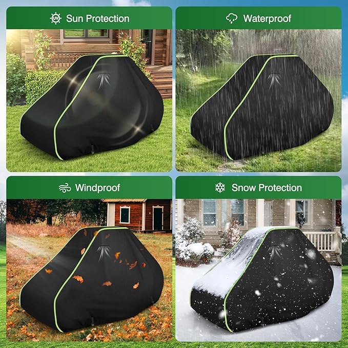 Zero Turn Mower Cover -Heavy-Duty 420D Cotton Lined Oxford Fabric Waterproof Lawn Tractor Covers, UV Resistant & Includes Storage Bag. All-Weather Outdoor Mower Cover Universal Fits Decks Up to 54"