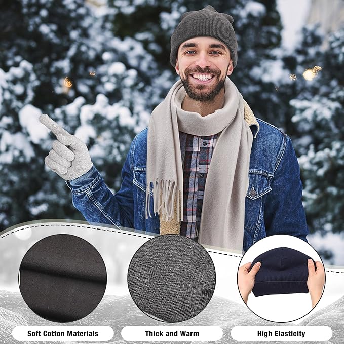 Unittype 300 Pcs Winter Beanies Gloves Scarf Set Bulk 100 Knit Skull Cap 100 Pair Winter Gloves 100 Neck Warmer for Men Women