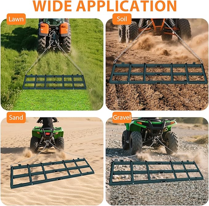 8FT Drag Harrow Driveway Grader, Driveway Drag with 6 FT Chain, Heavy Duty Power Rake for Gravel, Sand, Lawn, Soil, Hay, ATV, UTV, Mower, Tractor