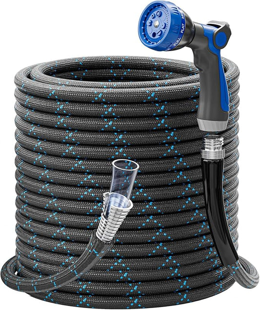 SPECILITE Garden Hose 25ft, 3-Layer Flexible Water Hose with 8 Pattern Spray Nozzle, Non-Expanding & Lightweight Stainless Steel Hose for Yard, Lawn, Outdoor-Leak Proof, No-kink & Tangle-free