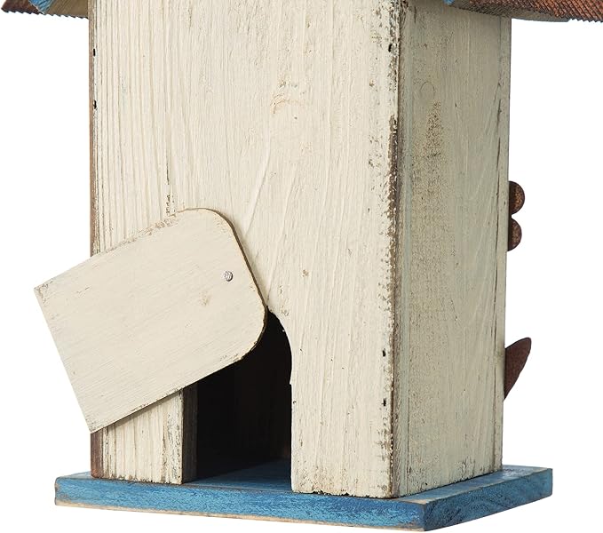Glitzhome 10.2" H Hanging Bird House for Outdoor Patio Garden Decorative Birdhouse Pet Cottage Wooden Distressed Birdhouse, Flower Rustic White