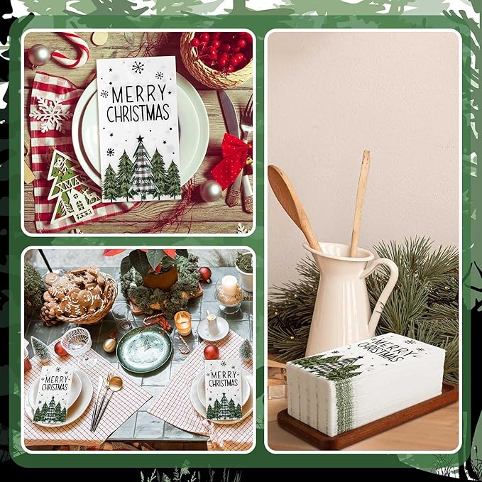 Jetec 200 Pcs Buffalo Plaid Christmas Tree Guests Napkins Watercolor Disposable Paper Napkins Winter Disposable Hand Towels for Bathroom Christmas Decorative for Xmas Dinner Wedding Birthday Party