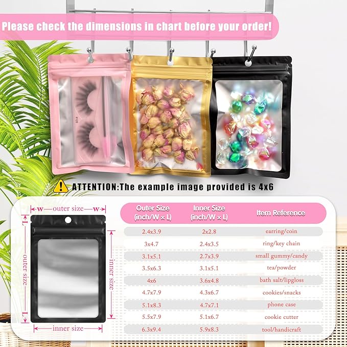 FUNFERY 100 Pack Mylar Resealable Bags Foil Packaging Bags with Clear Window,Zipper Pouch Smell Proof Bag for Food Storage,Cookies,Sample,Small Business(Black,6.3x9.4inch)