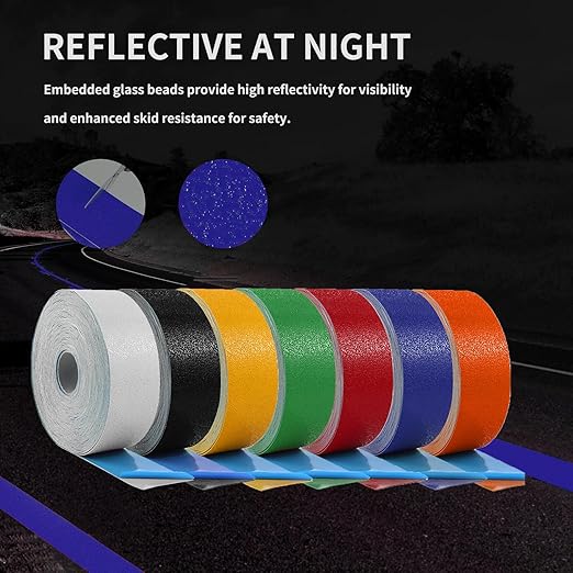 Reflective Pavement Marking Tape Slip-Resistant and Durable, Heavy-Duty Rubber Base for Outdoor Applications, Perfect for Driveways, Walkways, and Parking Areas (Blue, 2 Inch X 18 Feet)