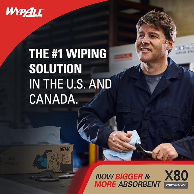 WypAll PowerClean X80 Cloths Heavy Duty Wipes (41025), Jumbo, Extended Use Towels, White (1 Roll of 475 Sheets, 475 Sheet Total)