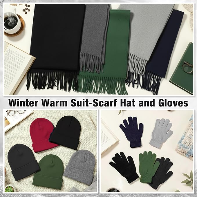 Unittype 300 Pcs Winter Beanies Gloves Scarf Set Bulk 100 Knit Skull Cap 100 Pair Winter Gloves 100 Neck Warmer for Men Women