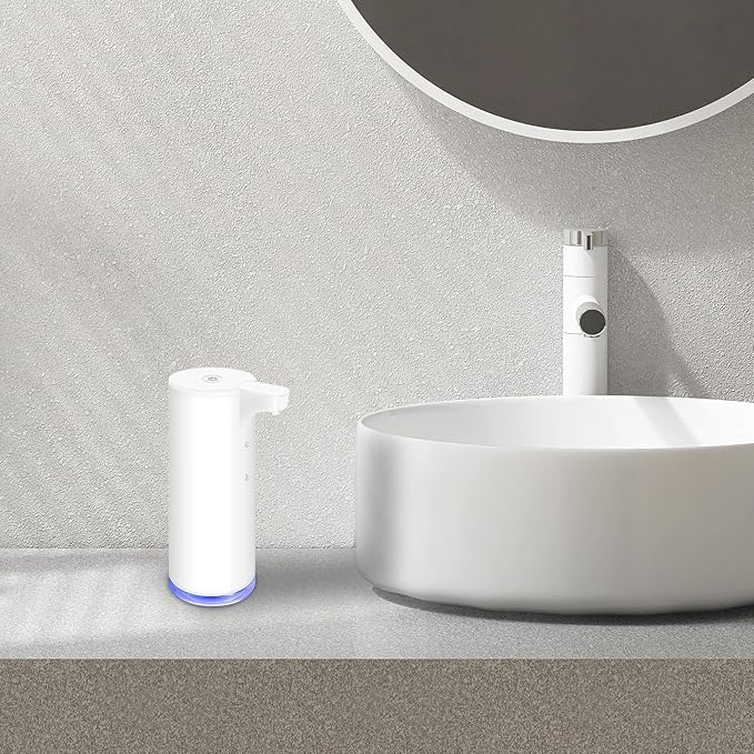 Automatic Soap Dispenser Stainless Steel with Sensor Infrared Soap Dispenser Electric IPX5 Waterproof USB-C Charging Motion Sensor for Kitchen & Bathroom (White Foam)
