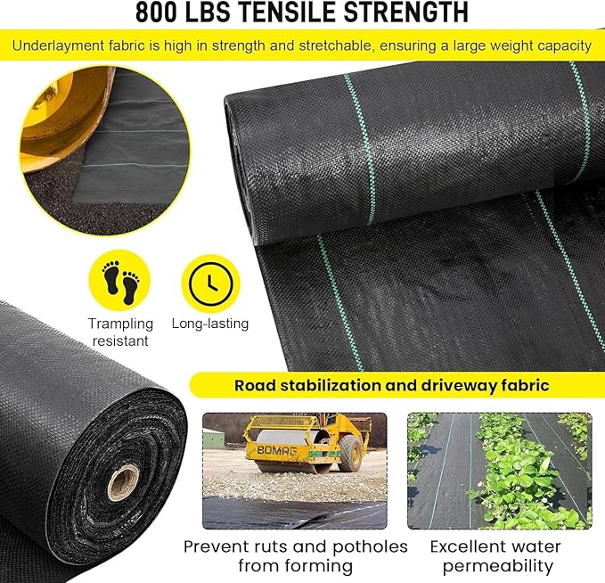 Driveway Fabric, 13x65 ft Road Fabric Commercial Barrier Fabric, Landscape Fabric Heavy Duty 5OZ French Drain Fabric for Erosion Control,Landscape Fabric,Construction Projects