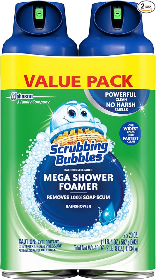 Scrubbing Bubbles Mega Bathroom and Shower Foamer Aerosol, Rainshower Scent, 20oz (Pack of 2)