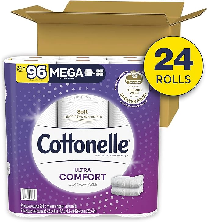 Cottonelle® UltraComfort Toilet Tissue, 3" x 3-7/8", White, 268 Sheets Per Roll, Pack Of 12 Rolls