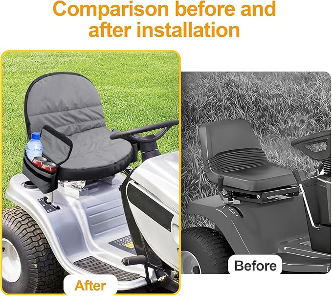 Lawn Tractor Seat Cover with Pocket, Compatible with John Deere, Cub Cadet, Craftsman, Kubota, Husqvarna, Fit for Seat Back Heights of 12.5-14 Inches
