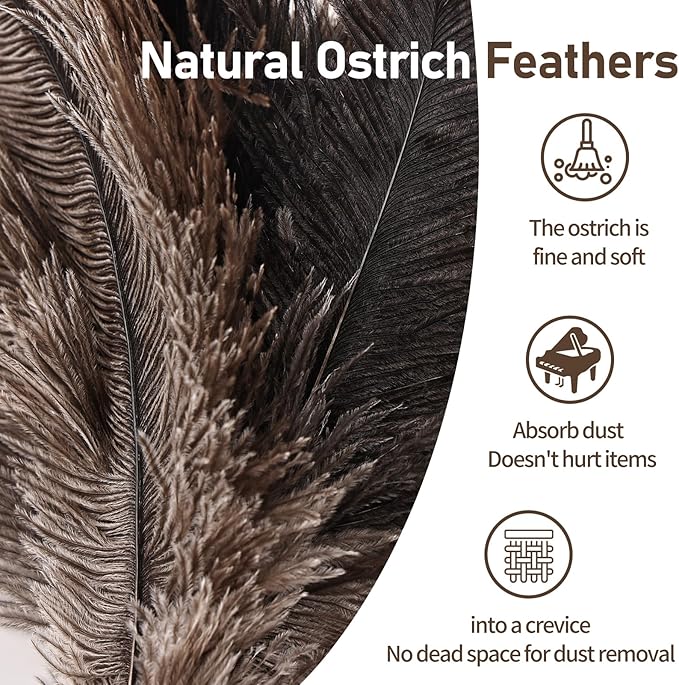 Ostrich Feather Duster 16.5-47Inch Reusable Fluffy Natural Detachable Ostrich Feather Duster Used for Household Cleaning and High-Altitude Cleaning (1PCS)