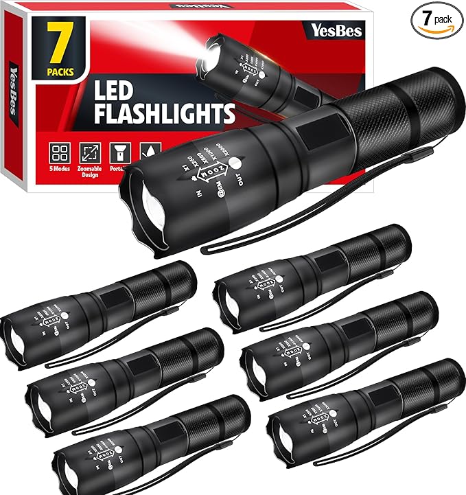 7 Pack Flashlights High Lumens, Tactical Flashlight with 5 Modes, Waterproof Zoomable LED Flashlights for Home, Small Flashlight for Camping Home Emergencies, Hunting Camping Essentials