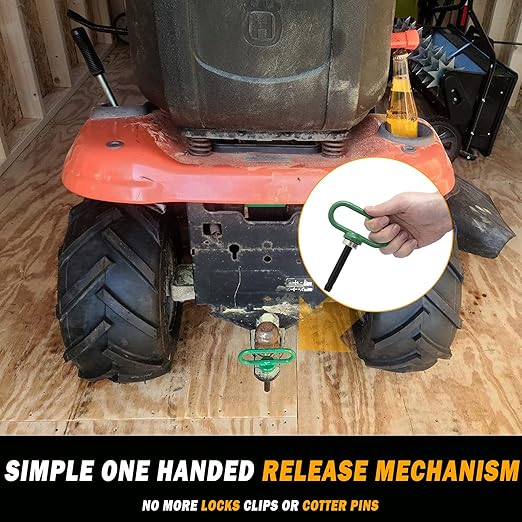 2 Packs Magnetic Hitch Pin, Lawn Mower Trailer Hitch Pins 1/2 Inch with Handle and Clip, Trailer Gate Pin for Mowers, Tractor Truck, Towing Cargo, ATV - Simple One Handed Hook On & Off（Green