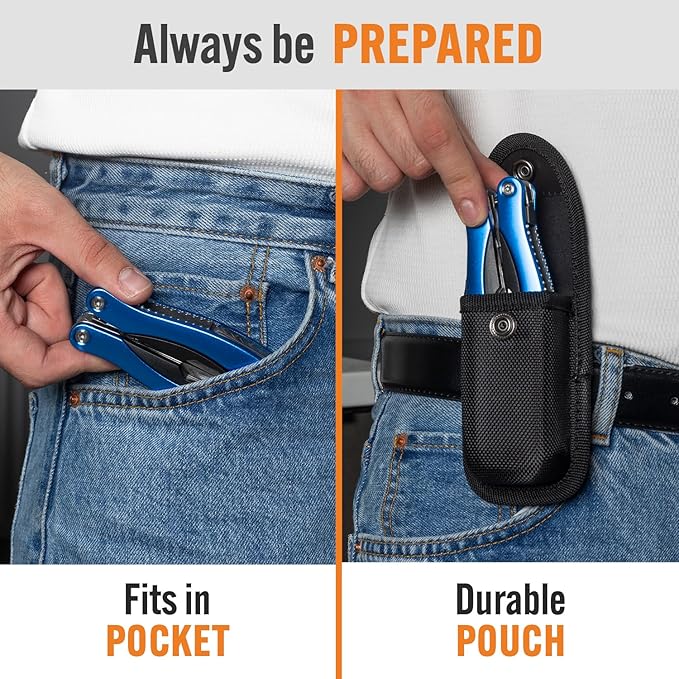 15-in-1 Multitool with Safety Lock, Stainless Steel Pocket Knife & Pliers, Compact EDC Multi Tool, Spring Loaded for Camping, Hiking, Fishing, Outdoors, Survival, Gift for Men, Dad, Husband, Boyfriend