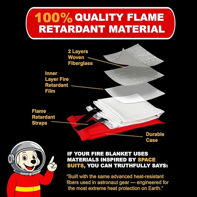 Marshall Fire Blankets Emergency for Home 2 Pack – 40x40 Fire Blanket Made in The USA. Fire Suppression for Kitchen, Business, Car, RV. Less of A Mess Than A Fire Extinguisher. Non-Toxic, Food Safe.