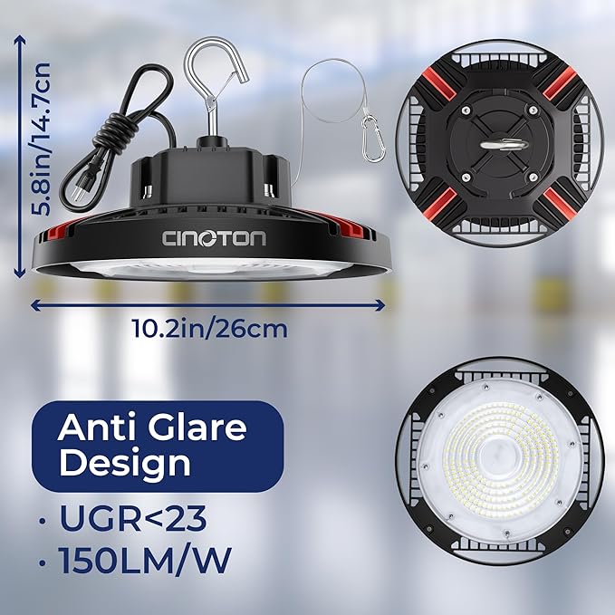 CINOTON 160W UFO LED High Bay Light, Aluminum LED Shop Lights with 24000LM, 5000K Commercial Bay Lighting for Warehouse Garage Workshop Factory Studio, 6' Cable & Safety Rope, ETL Listed 4 Pack