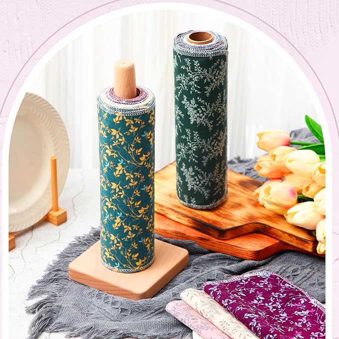 Redbaker 50 Pcs Reusable Paper Towels Paperless Reusable Cotton Cloths Toilet Absorbent Washable Paper Towels with Roll Kitchen Dishcloth for Kitchen Paperless Dishcloths(Orchid Flower)