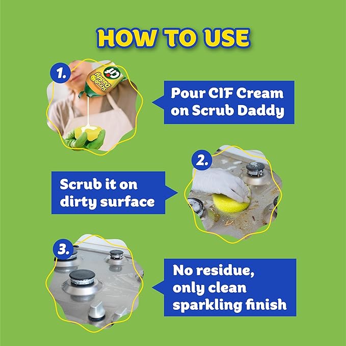 Scrub Daddy Scrub Mommy + Cif Cream All Purpose Cleaner, Original - Cleaning Supplies with Household Cleaning Cream & Non Scratch Sponge - Bathroom & Kitchen Cleaner