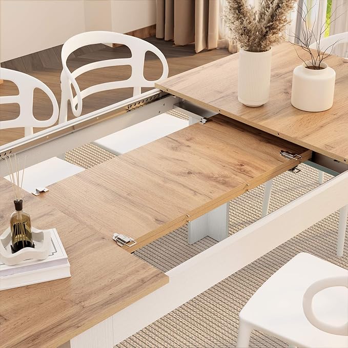 Mobili Fiver, Easy, Extendable Dining Table, 55.1(86.6) x35.4 in, Rustic Oak and Ashwood White, Made in Italy
