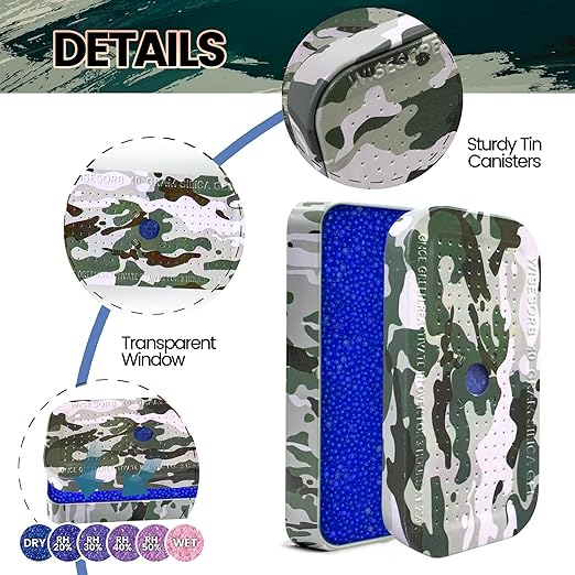 3 Packs Gun Safe Dehumidifier 40 Gram Reusable Indicating Silica Gel Desiccant Canister- Camouflage Rechargeable Humidity Moisture Absorbs for Car Closet Cabinet Storage Box