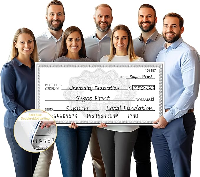 40x16 Inch Giant Paper Check Presentation Sign | Double-Sided Dry Erase Reusable for Endowments & Fundraisers | Oversized Printable Check Stock for Corporate Events