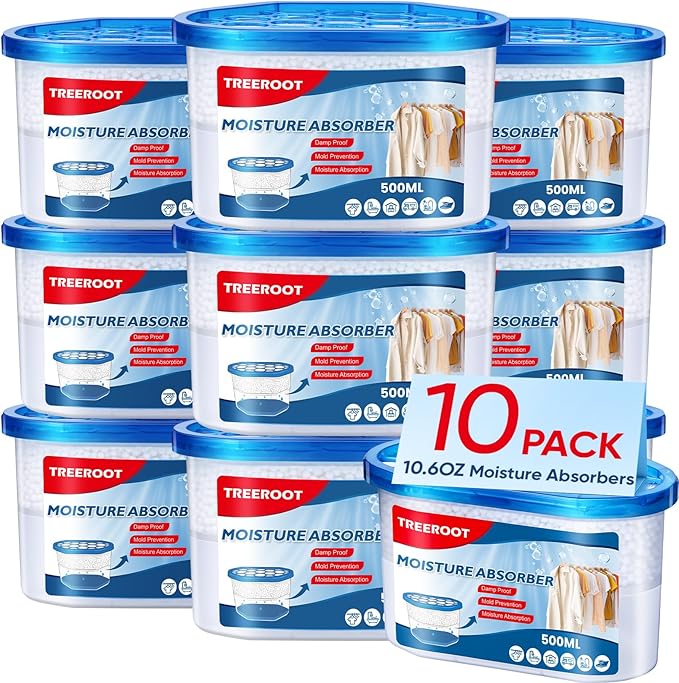 10 Pack Moisture Absorbers, 10.5 OZ Humidity Absorber Bucket, Moisture Absorbers for Closet, Dehumidifier Bucket for Wardrobes、 Kitchens and Bathrooms, Fragrance Free Humidity Absorber