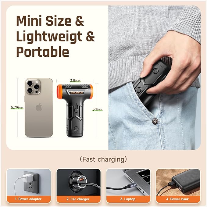 Compressed Air - Electric Air Duster, 50 mph 110000RPM Super Power Compressed Air Duster for PC/Computer/Blaster/Keyboard/Home, Variable Speed Cordless Canned Air Mini Dust Blower Quick Dusting