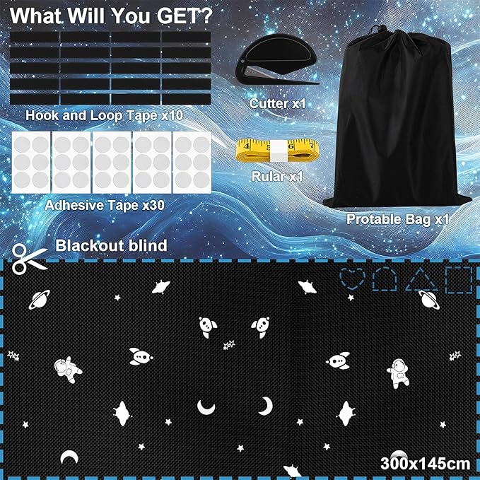 Aviation Blackout Curtains, 100% Blackout Shade for Window,No Drill Blackout Shades, 118x57'' Space Themed Curtains for Bedroom, Travel, Baby Rooms (Aviation & Space)