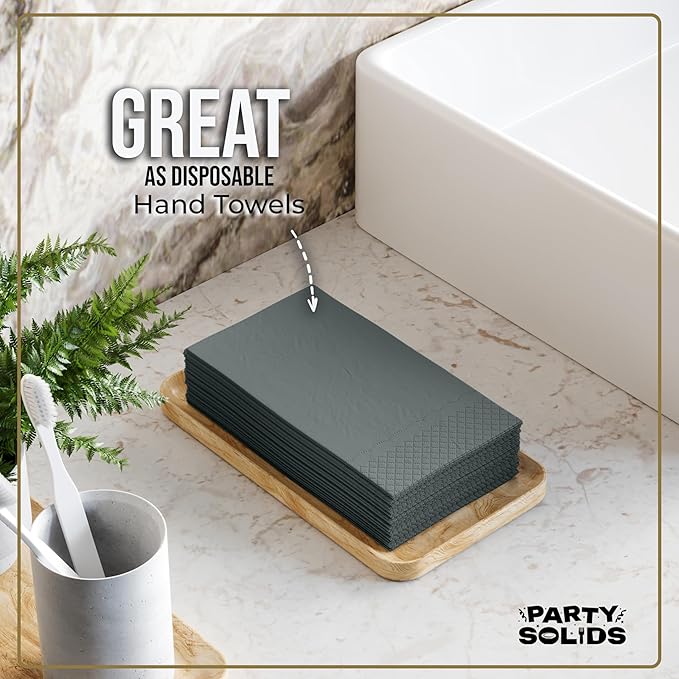 Silver Dinner Napkins Disposable 8" x 4" Folded - 40 Pcs 2 Ply Silver Napkins Disposable Paper Guest Towels for Bathrooms, Dinners, Everyday Parties & Party Supplies